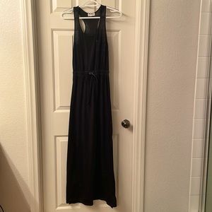 Long, gray tie maxi dress.